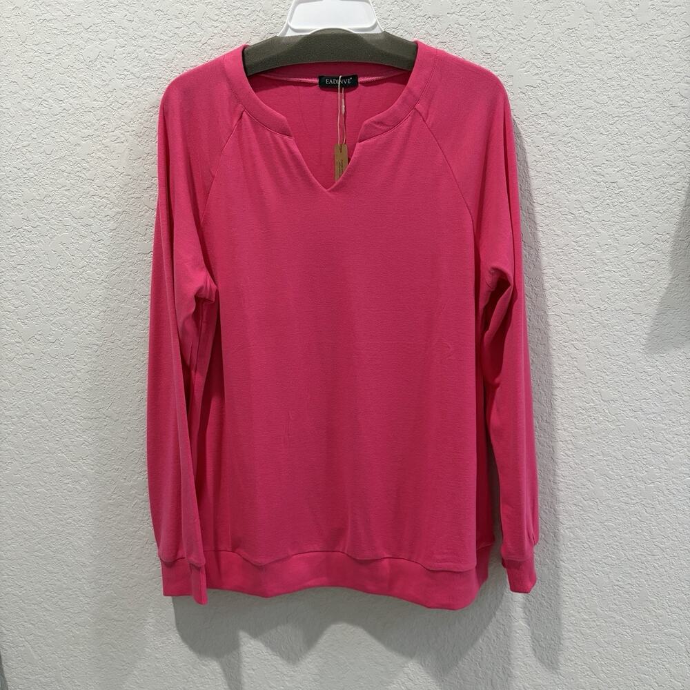 Womens Pink Long Sleeve Blouse XL V Neck Casual Lightweight Pullover Top